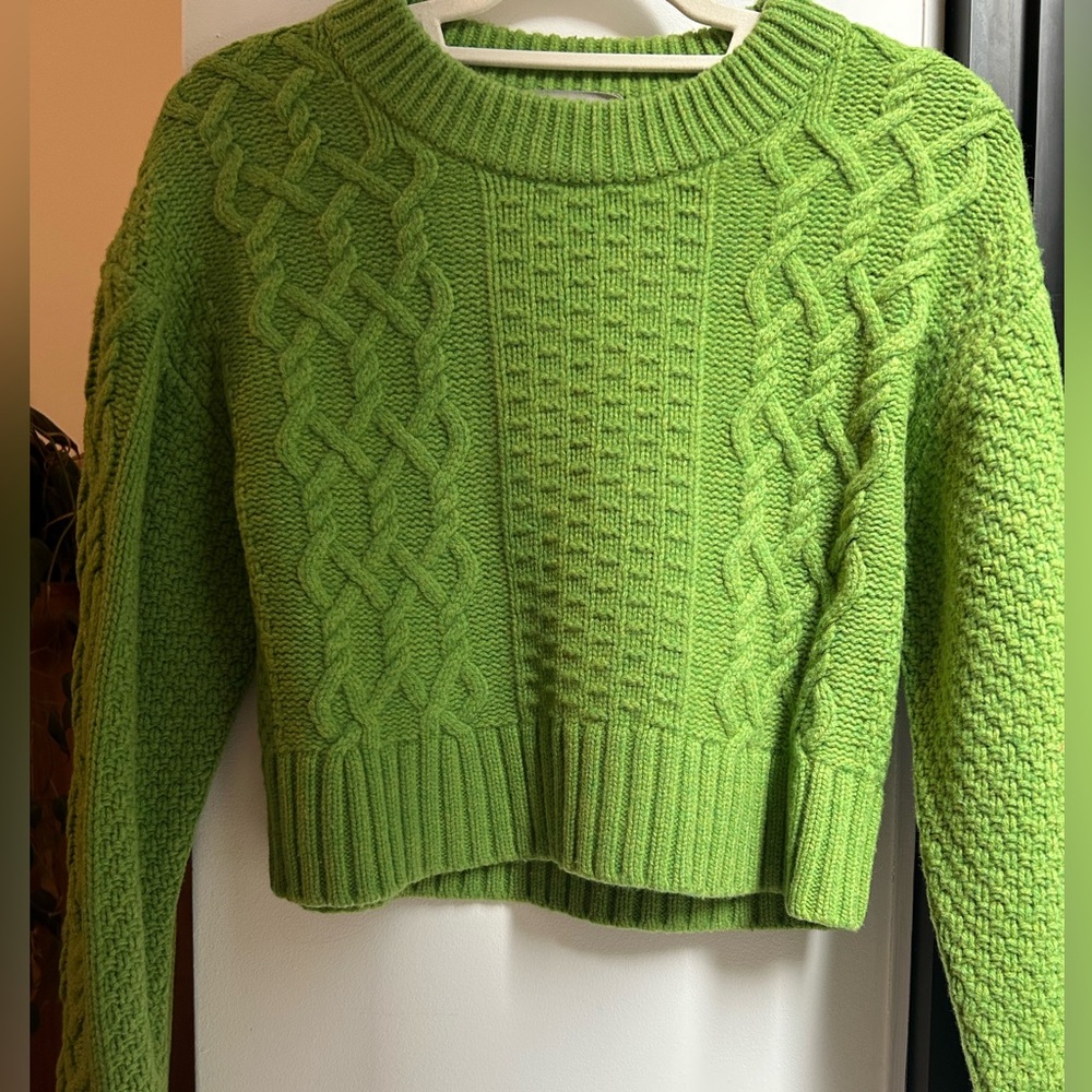 Everlane Lime Green Cable-Knit Crewneck Sweater